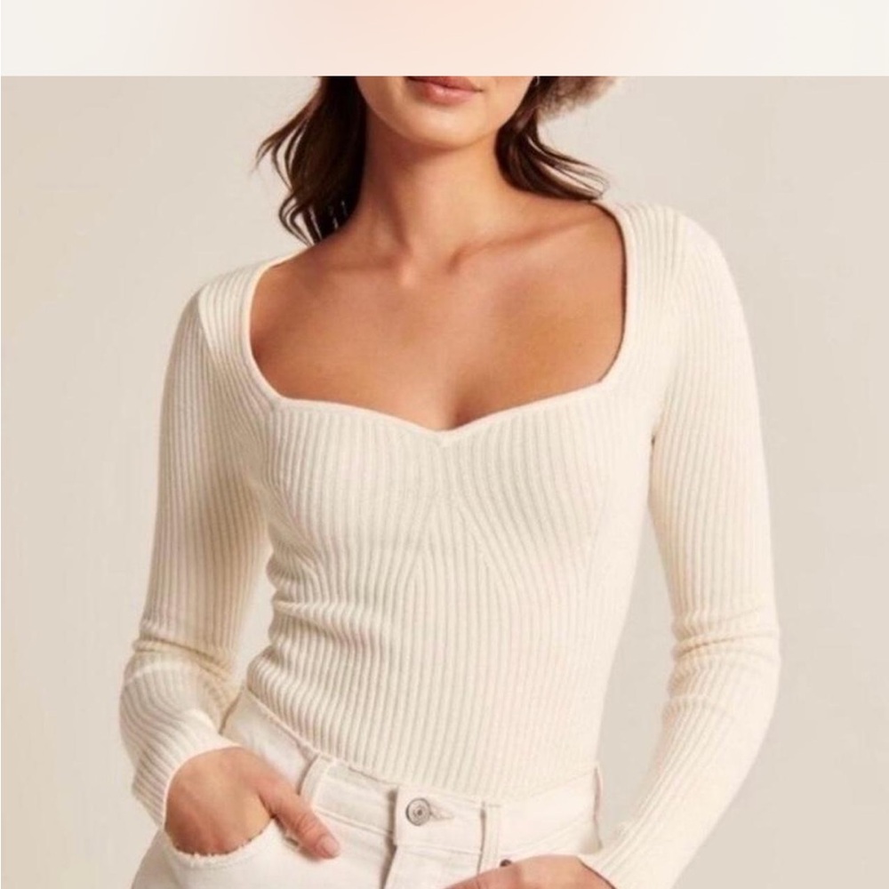 Abercrombie & Fitch Cream Ribbed Bodysuit